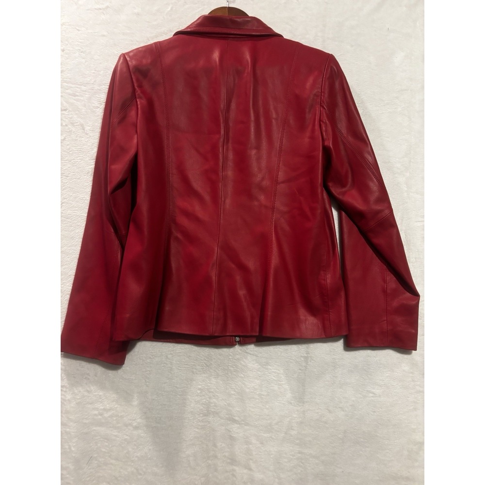 Preston & York Red Lambskin Small Leather Zip Jacket Coat Holiday Full Zip - Picture 7 of 9